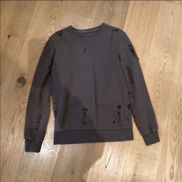 CRIMINAL DAMAGE distressed taupe sweatshirt size S - Picture 2 of 5